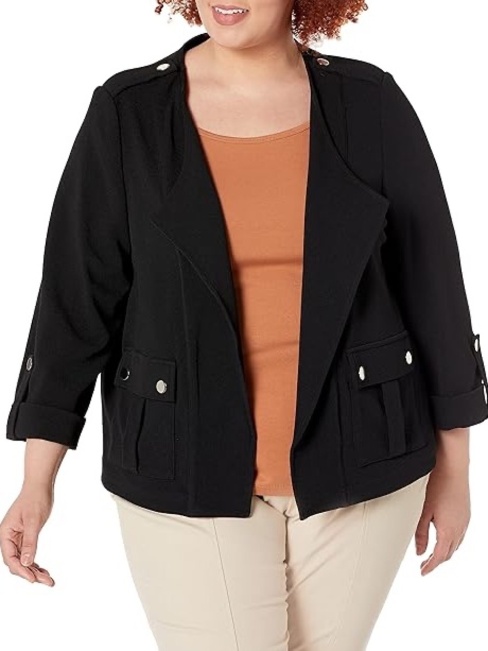 Kasper Wing Collar Black Open-Front Blazer/cardigan Roll Tab Sleeve Sz 2x